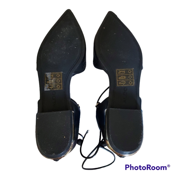 ALDO Pointed Toe Ballerina Ankle Wrap Black Flats - Size 5 / 35 - Picture 4 of 4